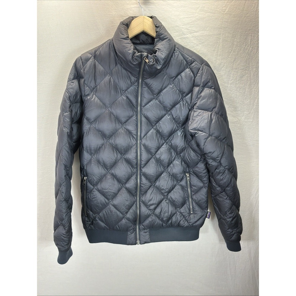 Patagonia Diamond Quilted Prow Bomber puffer coat Jacket Women LG Navy Blue